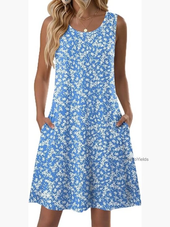 Dresses & Skirts - Sleeveless Floral Sundress with Pockets Loose Tank Beach Dress